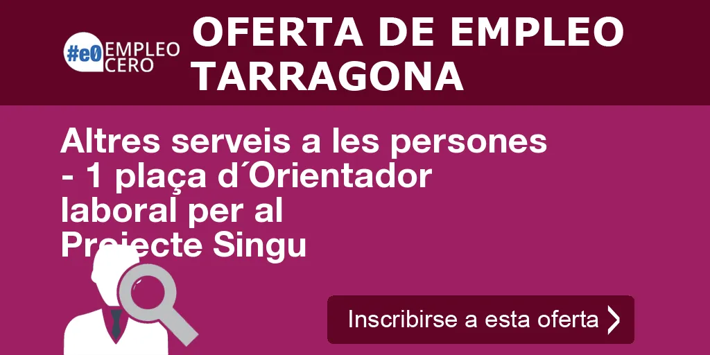 Altres serveis a les persones - 1 plaça d´Orientador laboral per al Projecte Singu
