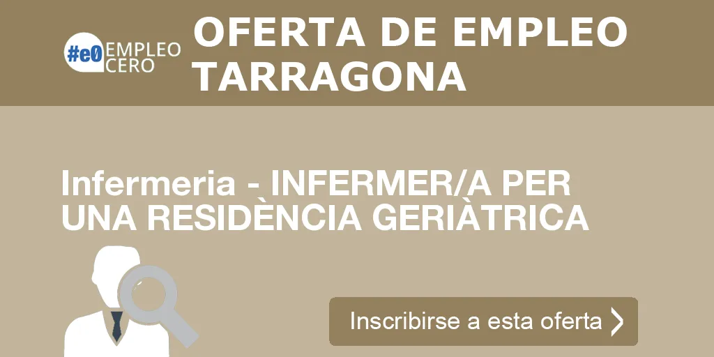 Infermeria - INFERMER/A PER UNA RESIDÈNCIA GERIÀTRICA Infermeria - INFERMER/A PER UNA RESIDÈNCIA GERIÀTRICA