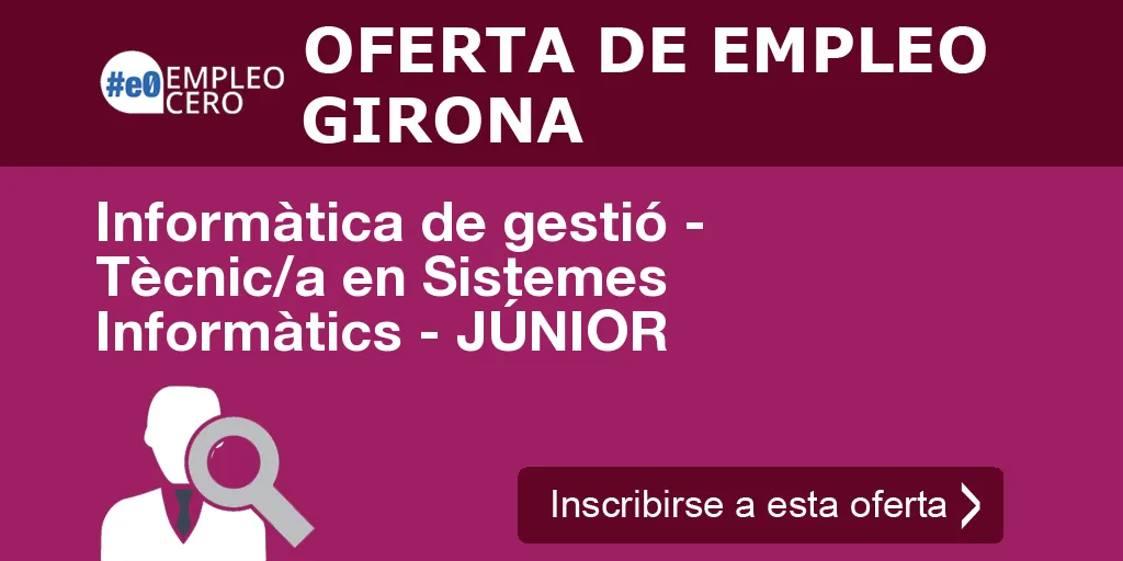 Informàtica de gestió - Tècnic/a en Sistemes Informàtics - JÚNIOR Informàtica de gestió - Tècnic/a en Sistemes Informàtics - JÚNIOR