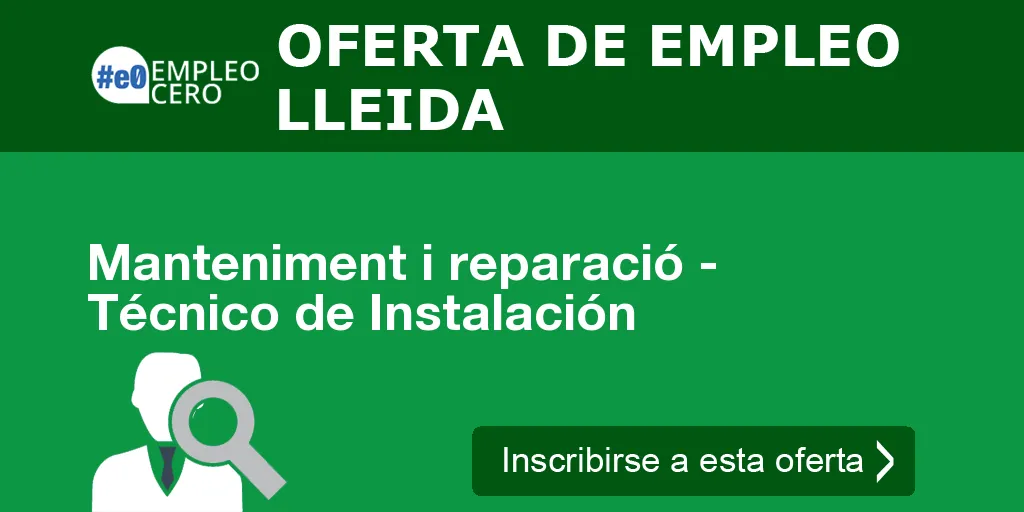 Manteniment i reparació - Técnico de Instalación Manteniment i reparació - Técnico de Instalación
