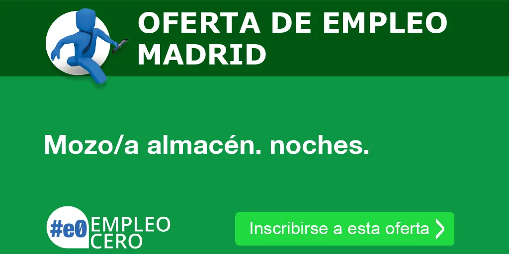 Mozo/a almacén. noches. Mozo/a almacén. noches.