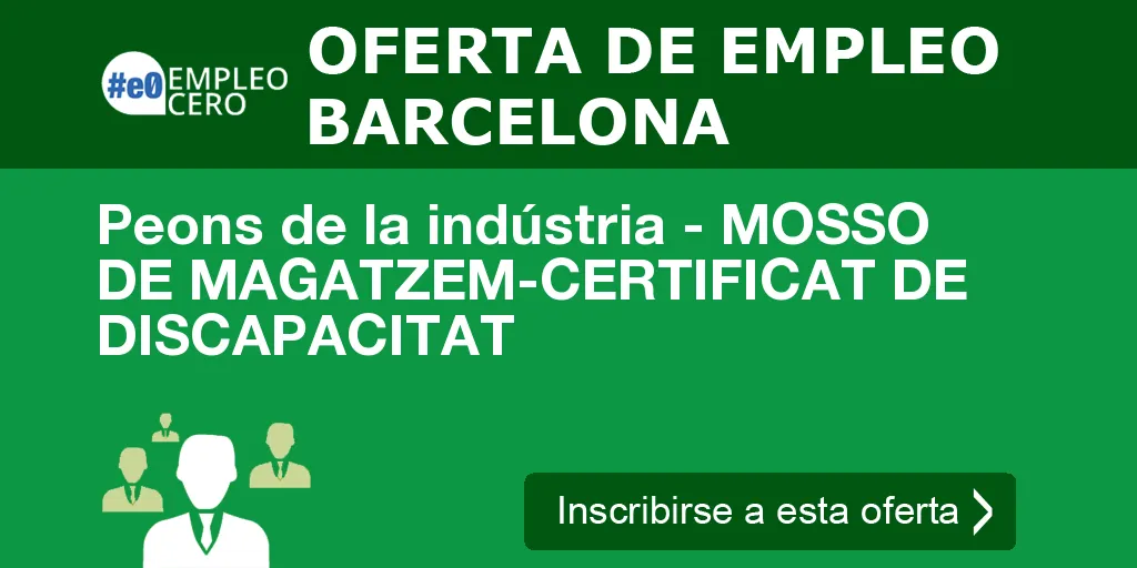 Peons de la indústria - MOSSO DE MAGATZEM-CERTIFICAT DE DISCAPACITAT Peons de la indústria - MOSSO DE MAGATZEM-CERTIFICAT DE DISCAPACITAT