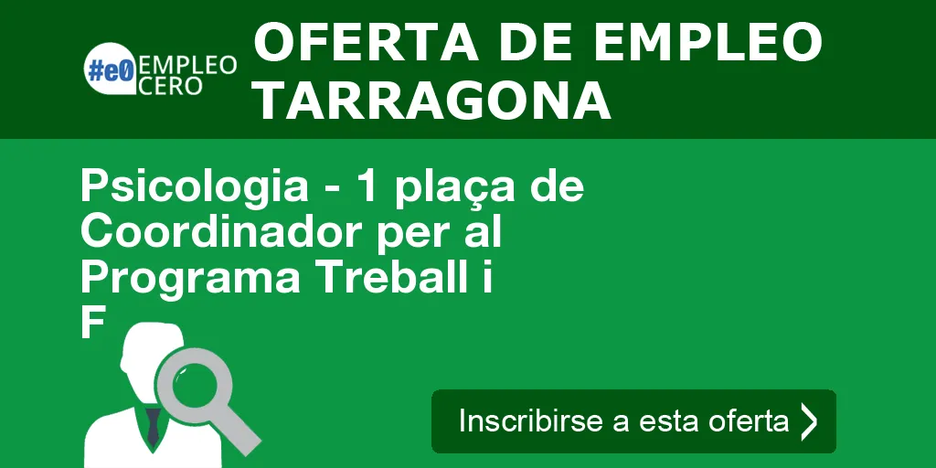Psicologia - 1 plaça de Coordinador per al Programa Treball i F